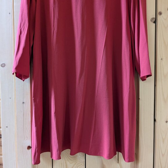Eileen Fisher Silk Georgette Crepe Dress Medium Red Long Sleeve Round Neck Flow - Picture 6 of 10